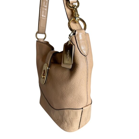 Coach Amber Duffle Pebble Leather Embossed Crocodile Shoulder Bag Beige F2808 - Picture 4 of 9